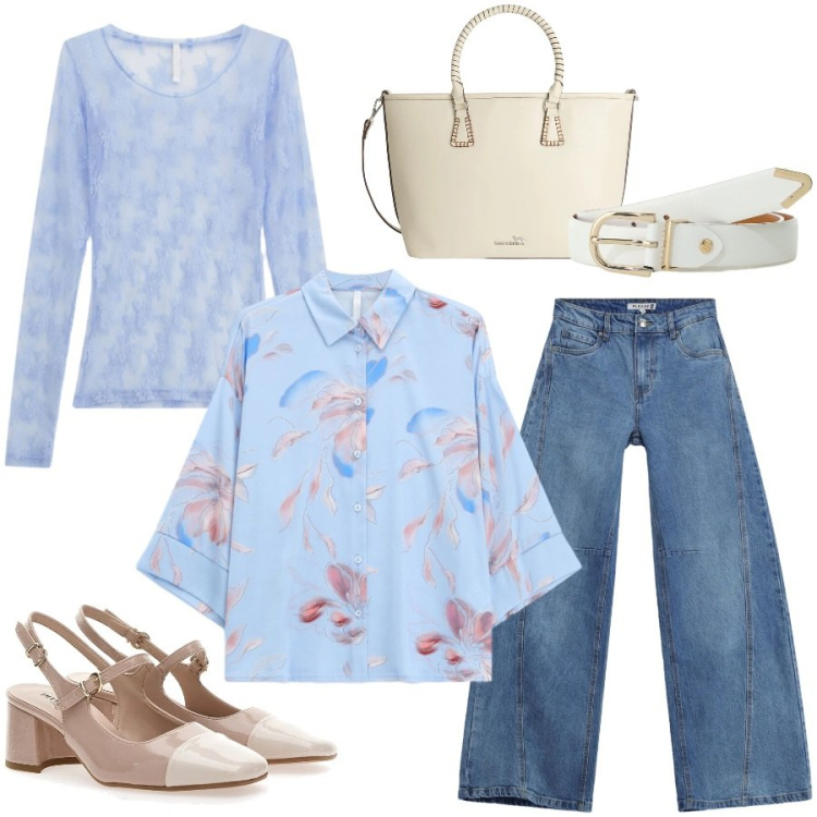 Outfit donna - Total look #2394625. Stile Trendy per Tutti i giorni. Abbinamento con shopping bag, jeans, camicie, bluse, cinture, décolleté.