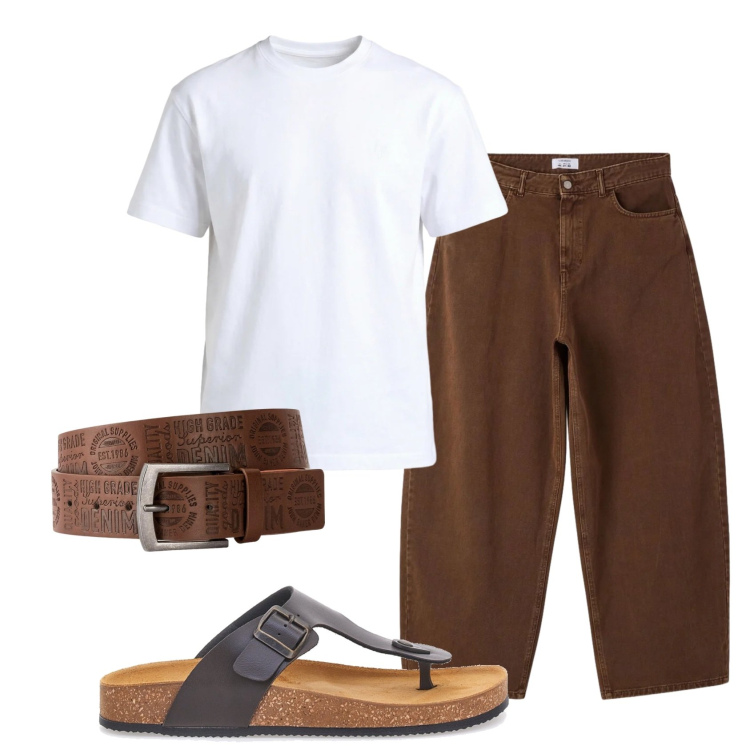 Outfit uomo - Total look #2394633. Stile Casual per Tutti i giorni. Abbinamento con cinture, jeans dritti, t-shirt, sandali.