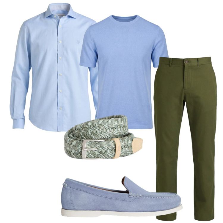 Outfit uomo - Total look #2394639. Stile Casual per Tutti i giorni. Abbinamento con camicie, pantaloni, cinture, t-shirt, scarpe stringate.
