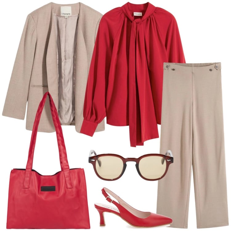 Outfit donna - Ufficio. Stile Chic per Ufficio. Abbinamento con camicie, pantaloni, blazer, occhiali da sole, shopping bag, décolleté.