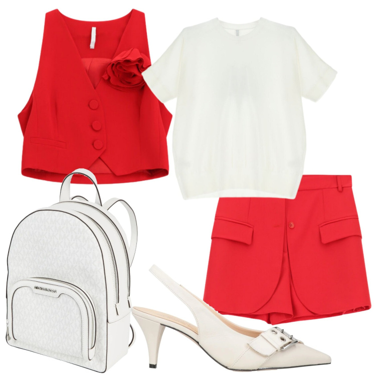 Outfit donna - Total look #2394645. Stile Bon Ton per Cerimonia. Abbinamento con décolleté, zaini, t-shirt, gilet, shorts.