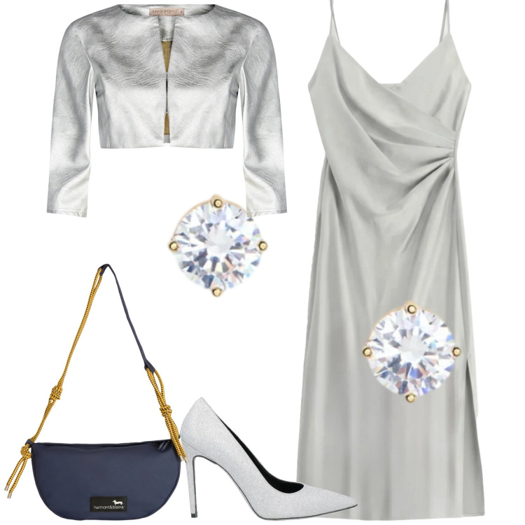 Outfit donna - Total look #2394673. Stile Glamour per Serata fuori. Abbinamento con décolleté, borse a tracolla, vestiti midi/longuette, bolero, orecchini.