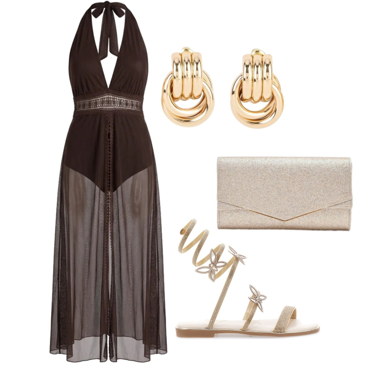 Outfit donna - Total look #2394675. Stile Chic per Serata fuori. Abbinamento con orecchini, vestiti lunghi, clutch, sandali.