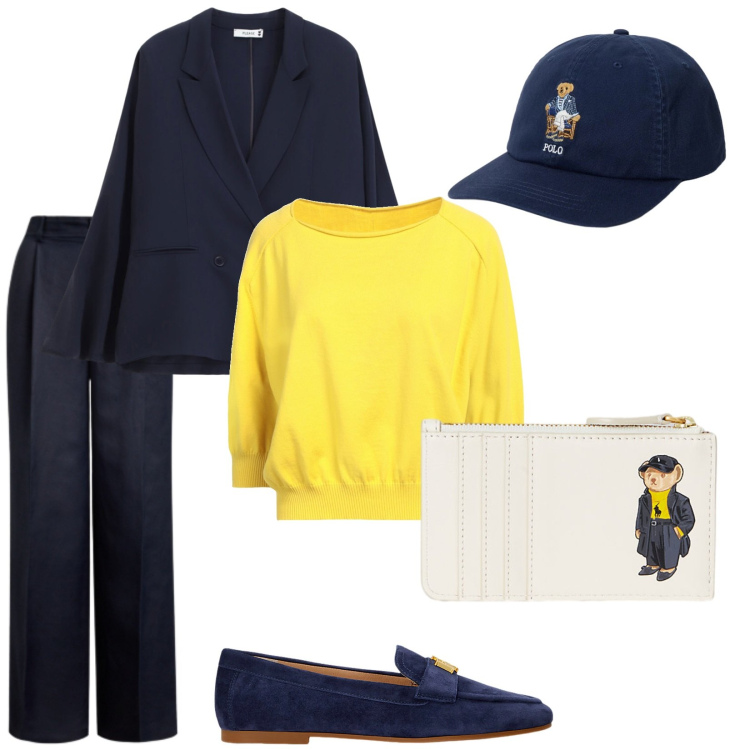 Outfit donna - Total look #2394676. Stile Casual chic per Tutti i giorni. Abbinamento con pullovers, blazer, mocassini, portafogli, pantaloni, cappelli.