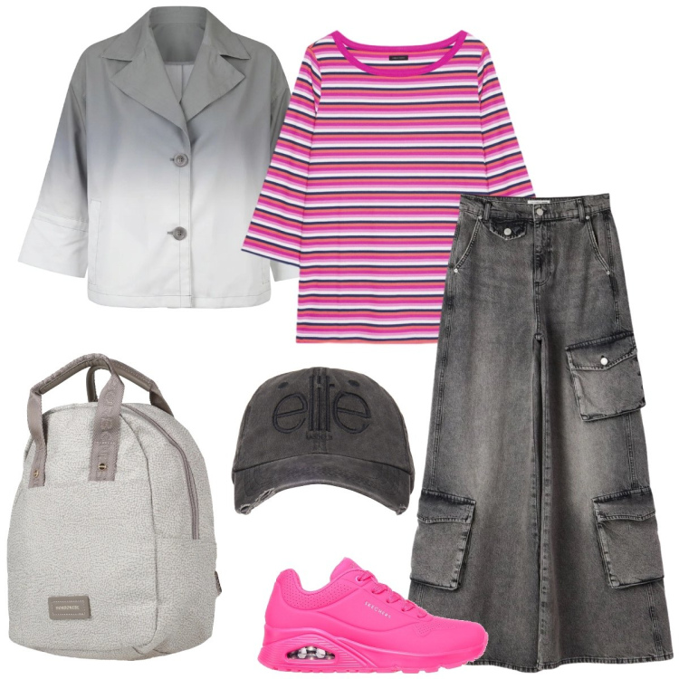 Outfit donna - Università. Stile Urban per Scuola/Università. Abbinamento con zaini, jeans, t-shirt, cappotti, cappelli, sneakers.
