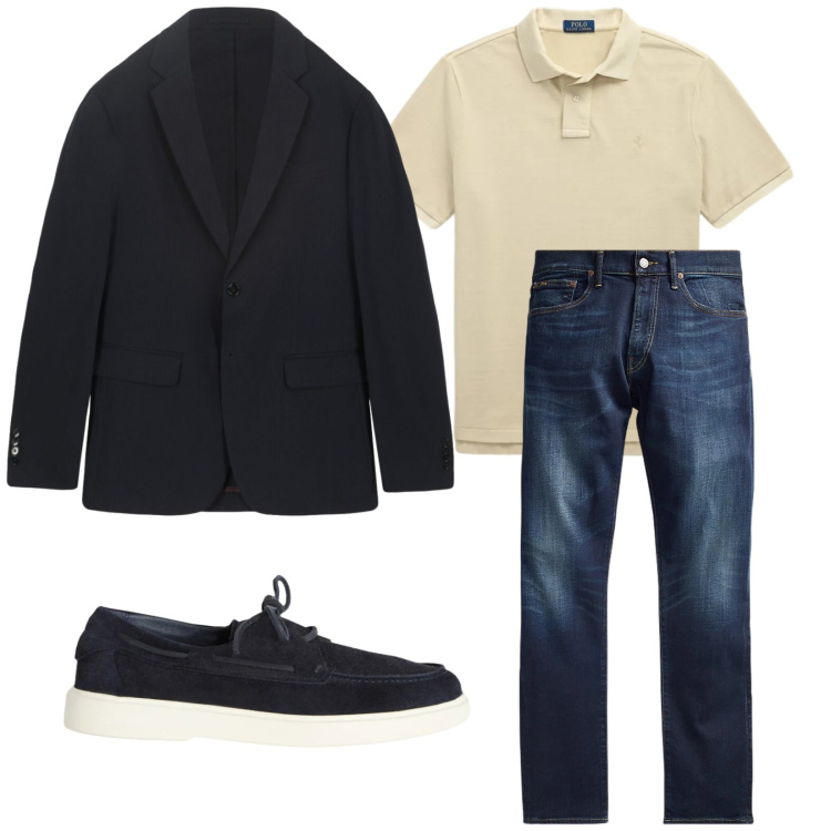 Outfit uomo - Total look #2394704. Stile Trendy per Tutti i giorni. Abbinamento con scarpe stringate, giacche, jeans, polo.
