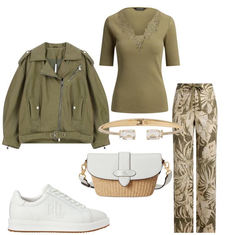 Outfit donna - Total look #2394715. Stile Etnico per Tutti i giorni. Abbinamento con giacche, sneakers, braccialetti, borse a spalla, pantaloni, maglieria.