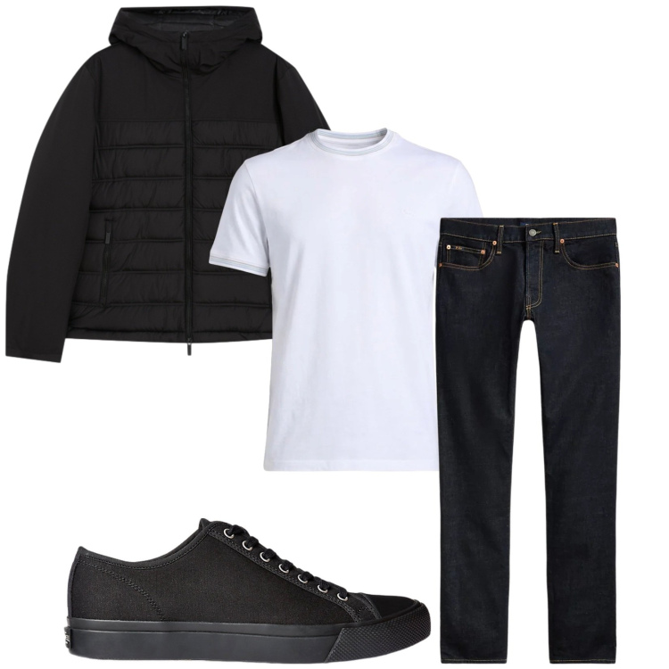 Outfit uomo - Total look #2394723. Stile Casual per Tutti i giorni. Abbinamento con t-shirt, piumini, sneakers, jeans.