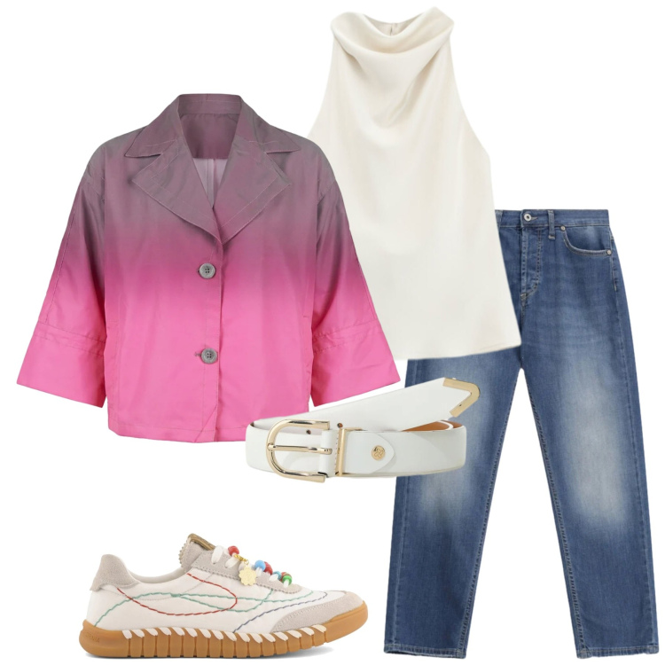 Outfit donna - Total look #2394724. Stile Casual per Tutti i giorni. Abbinamento con jeans dritti, top, cinture, cappotti, sneakers.
