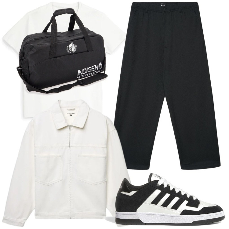 Outfit uomo - 44. Indigeno metropolitano. Stile Trendy per Tutti i giorni. Abbinamento con giacche, pantaloni, borse sportive, sneakers, t-shirt.