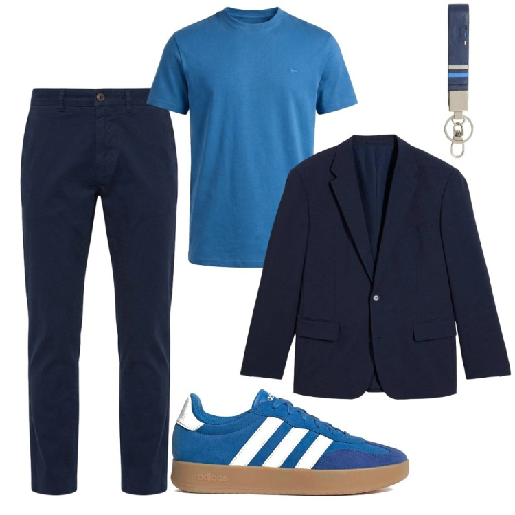 Outfit uomo - 45. Una giacca e...stop!. Stile Trendy per Tutti i giorni. Abbinamento con giacche, portachiavi, t-shirt, pantaloni, sneakers.