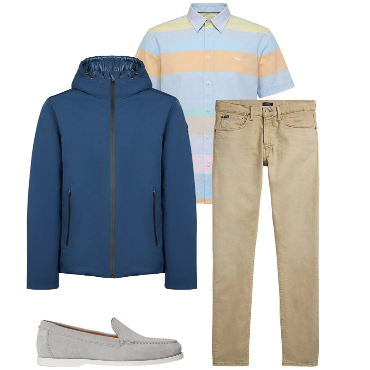 Outfit uomo - Total look #2394734. Stile Casual per Tutti i giorni. Abbinamento con camicie a manica corta, parka, jeans, scarpe stringate.