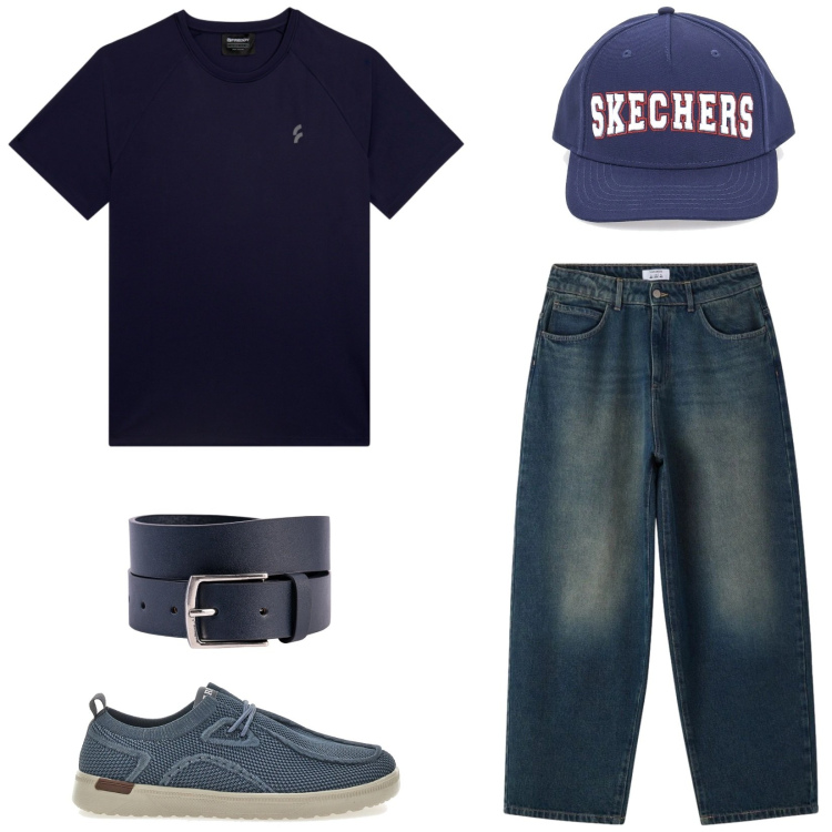 Outfit uomo - Total look #2394747. Stile Urban per Tutti i giorni. Abbinamento con jeans, t-shirt, cappelli, cinture, scarpe stringate.