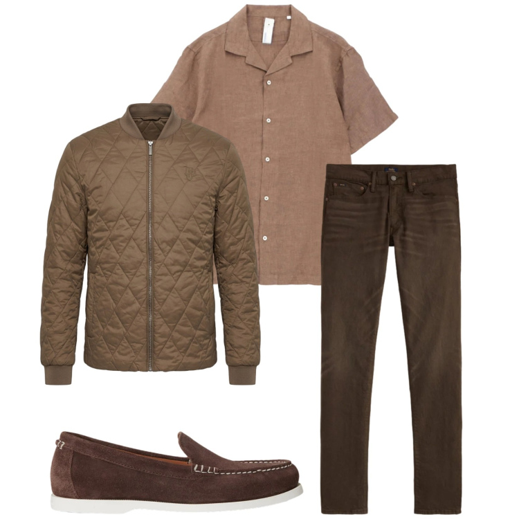 Outfit uomo - Total look #2394748. Stile Casual per Tutti i giorni. Abbinamento con camicie a manica corta, piumini, scarpe stringate, jeans.