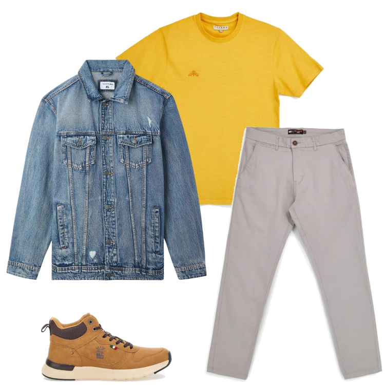 Outfit uomo - Total look #2394752. Stile Trendy per Tutti i giorni. Abbinamento con giacche, stivali e stivaletti, t-shirt, pantaloni.