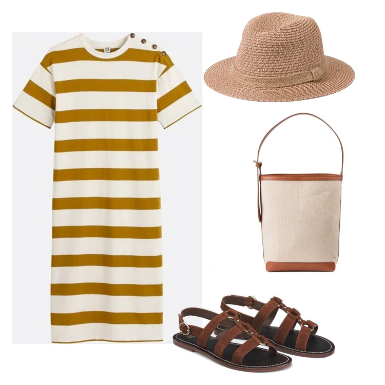 Outfit mujer - Casual #4259. Estilo Casual para Todos los días. Combinación con sombreros, bolsos saco, vestidos largos, sandalias de piel.