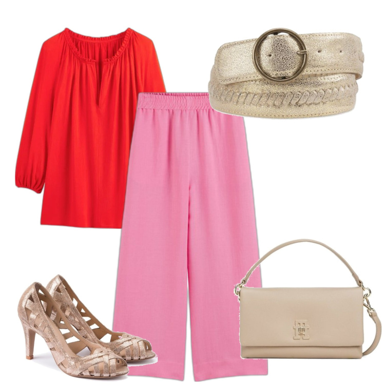 Outfit mujer - Minimal #1059. Estilo Minimal para Todos los días. Combinación con zapatos de tacón, cinturones, blusas, bandoleras, pantalones palazzo.