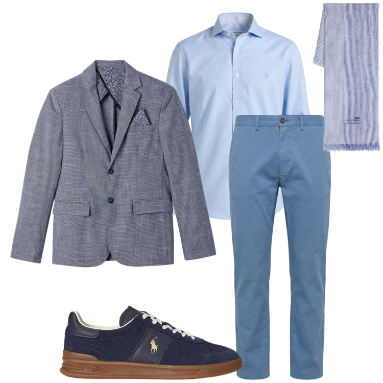 Outfit uomo - Total look #2394783. Stile Business/Elegante per Ufficio. Abbinamento con giacche, sciarpe, pantaloni, camicie, sneakers.