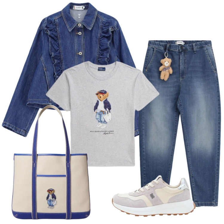 Outfit donna - Orsetti ovunque. Stile Casual per Scuola/Università. Abbinamento con jeans, blazer, sneakers, t-shirt, borse tote.