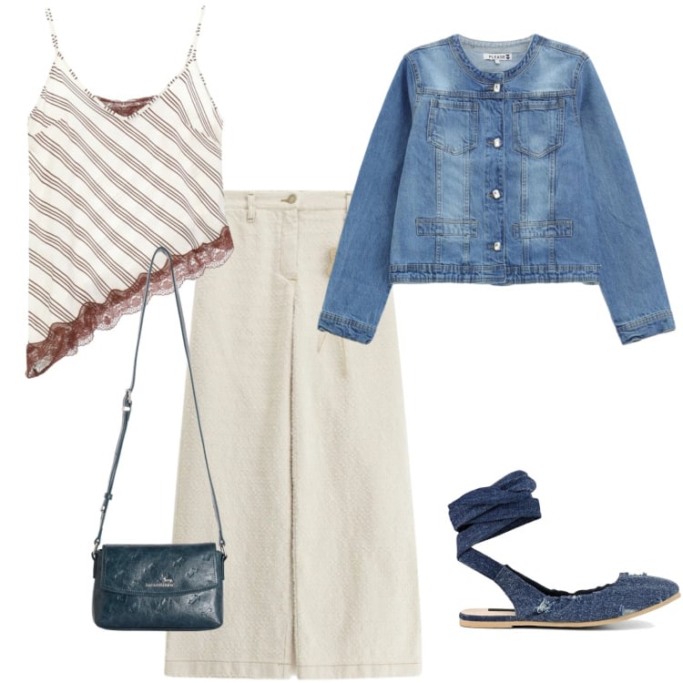 Outfit donna - In città. Stile Casual chic per Tutti i giorni. Abbinamento con borse a tracolla, blazer, pantaloni a palazzo, top, ballerine.