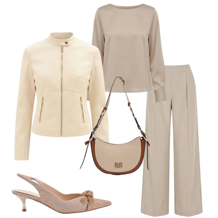 Outfit donna - Rinascimento. Stile Urban per Ufficio. Abbinamento con pantaloni a palazzo, giacche, borse a tracolla, bluse, décolleté.