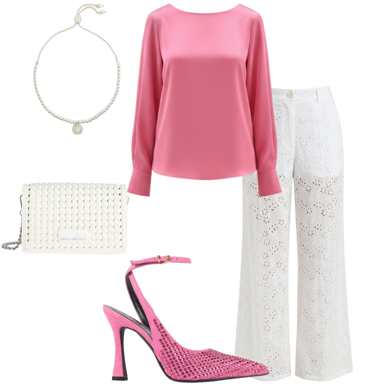 Outfit donna - Serata dance. Stile Chic per Serata fuori. Abbinamento con décolleté, borse a tracolla, pantaloni, bluse, braccialetti.