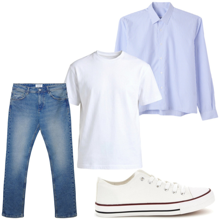 Outfit uomo - Tempo libero. Stile Casual per Tutti i giorni. Abbinamento con jeans dritti, camicie, t-shirt, sneakers.