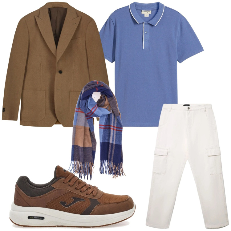 Outfit uomo - Sneakers versatili. Stile Casual per Tutti i giorni. Abbinamento con polo, pantaloni cargo, giacche, sciarpe, sneakers.