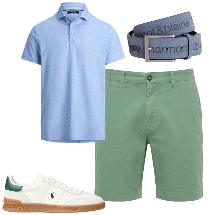 Outfit uomo - City. Stile Casual per Tutti i giorni. Abbinamento con cinture, bermuda, sneakers, polo.