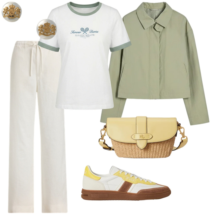 Outfit donna - L\' orecchino con lo stemma. per Tutti i giorni. Abbinamento con t-shirt, bomber, orecchini, pantaloni, sneakers, borse a tracolla.