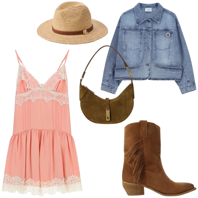 Outfit donna - Romantica ma non troppo. Stile Boho per Tutti i giorni. Abbinamento con blazer, stivali, vestiti corti, cappelli, borse a spalla.