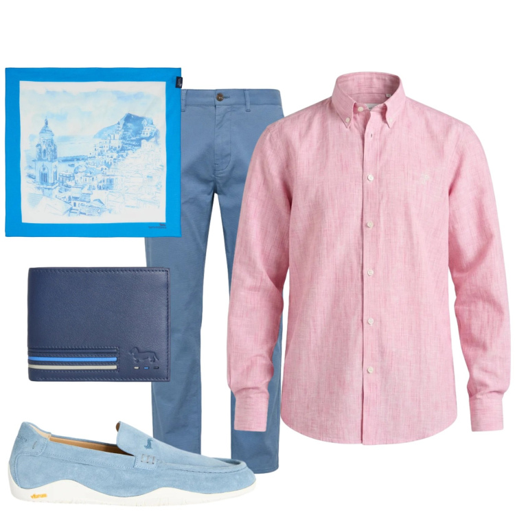 Outfit uomo - La mia camicia in lino. Stile Trendy per Tutti i giorni. Abbinamento con portafogli, scarpe stringate, pantaloni, camicie, sciarpe.