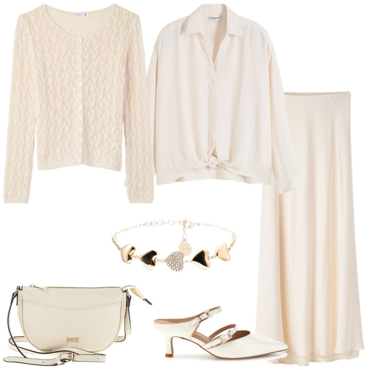 Outfit donna - Total look #2394944. Stile Chic per Tutti i giorni. Abbinamento con bluse, cardigans, gonne lunghe, braccialetti, scarpe col tacco, borse a tracolla.