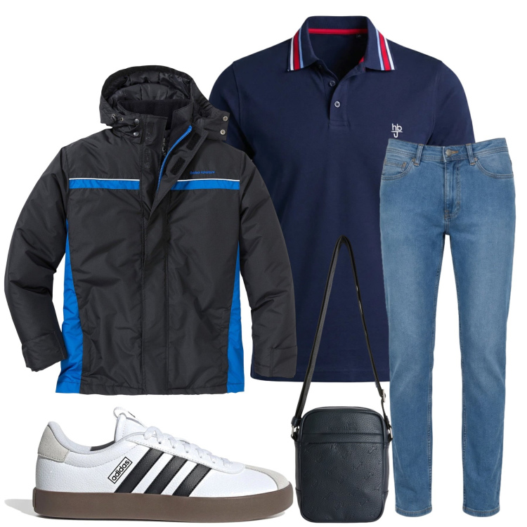 Outfit uomo - Look Urban Casual. Stile Casual per Tutti i giorni. Abbinamento con giacche, borse sportive, jeans, polo, sneakers.