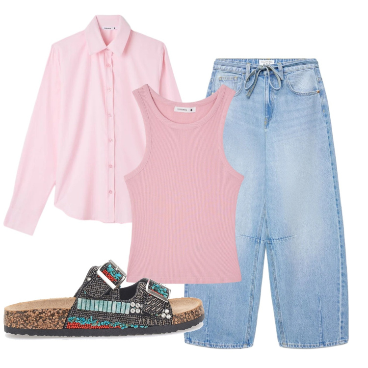 Outfit donna - Total look #2395016. Stile Urban per Tutti i giorni. Abbinamento con jeans, camicie, canottiere, ciabatte.