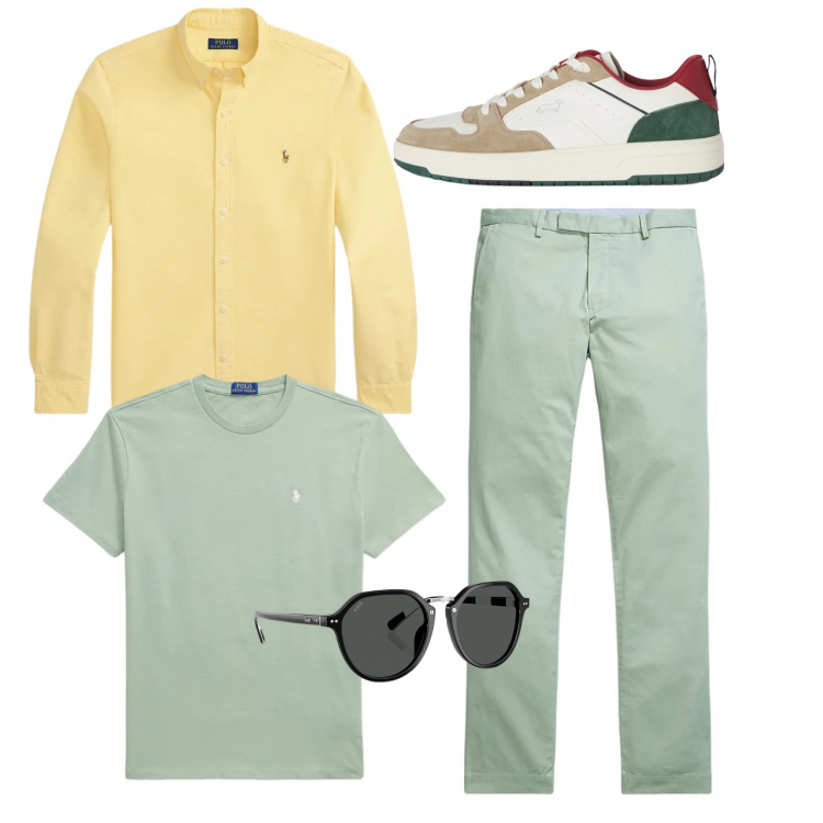 Outfit uomo - Total look. Stile Casual per Tutti i giorni. Abbinamento con sneakers, pantaloni, t-shirt, occhiali da sole, camicie.
