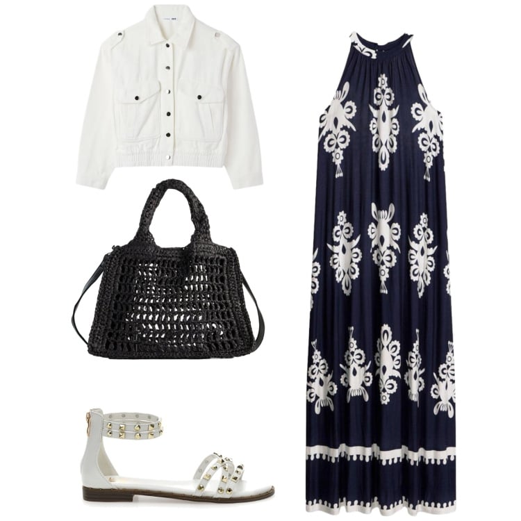 Outfit donna - Total look #2395031. Stile Etnico per Tutti i giorni. Abbinamento con vestiti, borse a tracolla, cappotti, sandali.