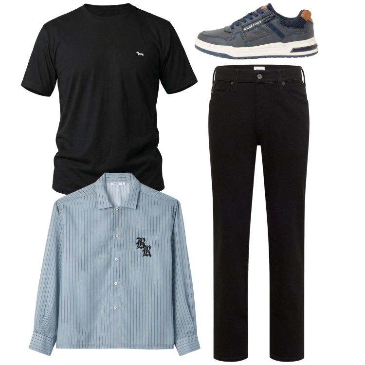 Outfit uomo - Total look. Stile Casual per Tutti i giorni. Abbinamento con sneakers, jeans dritti, camicie, t-shirt.