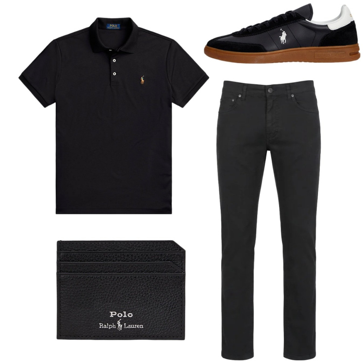 Outfit uomo - Total look. Stile Casual per Tutti i giorni. Abbinamento con pantaloni, polo, portafogli, sneakers.