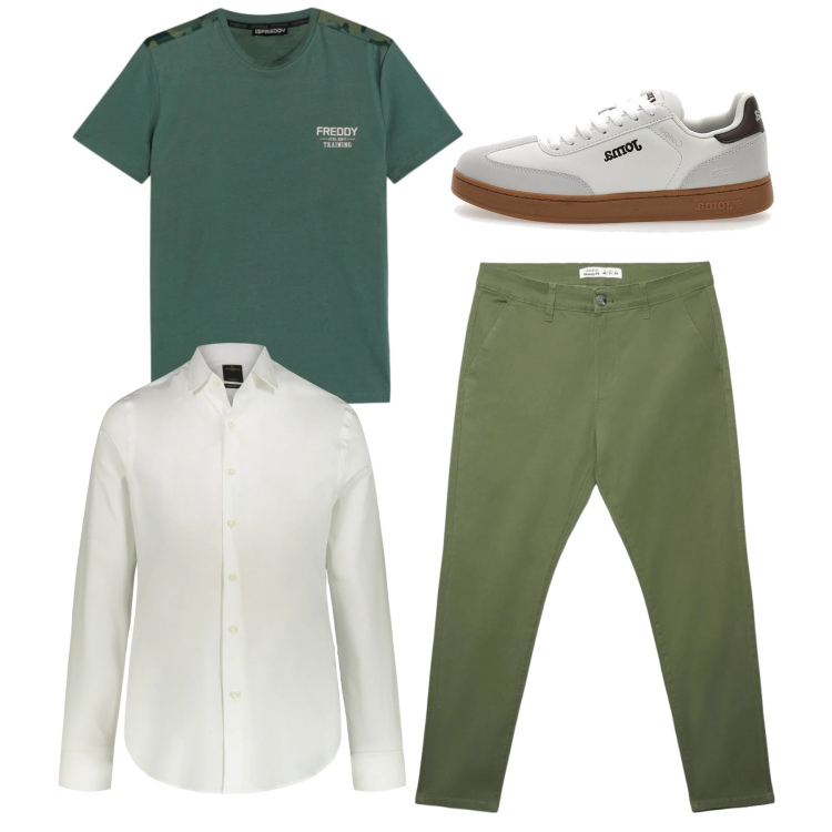 Outfit uomo - Total look. Stile Casual per Tutti i giorni. Abbinamento con pantaloni chino, t-shirt, camicie, sneakers.