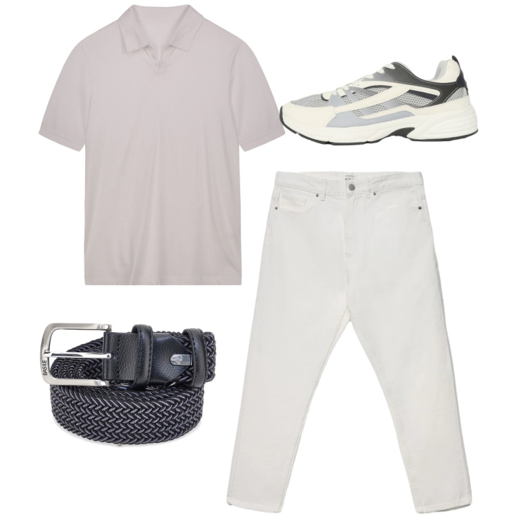 Outfit uomo - Total look. Stile Casual per Tutti i giorni. Abbinamento con sneakers, jeans, polo, cinture.
