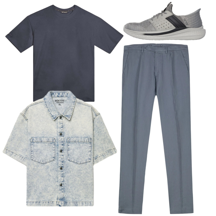 Outfit uomo - Total look. Stile Casual per Tutti i giorni. Abbinamento con camicie a manica corta, t-shirt, pantaloni, sneakers.