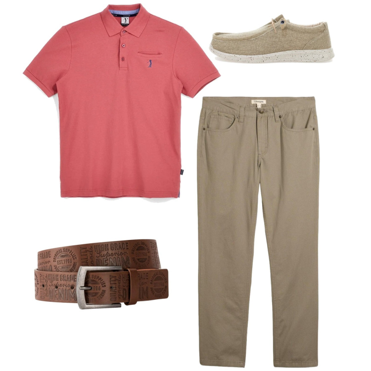 Outfit uomo - Total look. Stile Casual per Tutti i giorni. Abbinamento con cinture, pantaloni, scarpe stringate, polo.