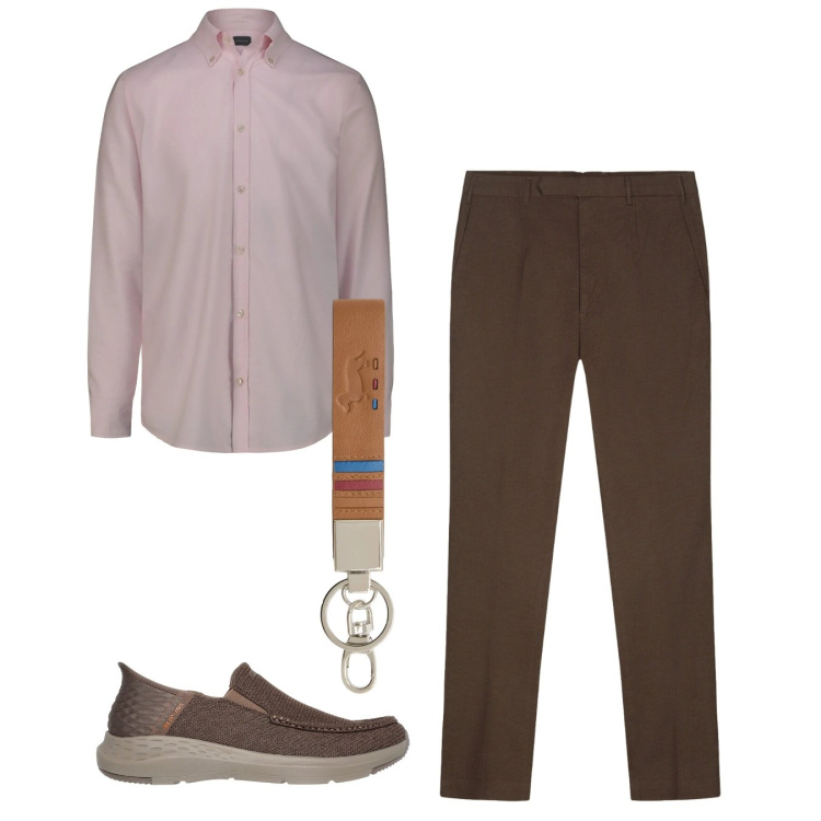 Outfit uomo - Total look. Stile Casual per Tutti i giorni. Abbinamento con portachiavi, camicie, pantaloni, sneakers.
