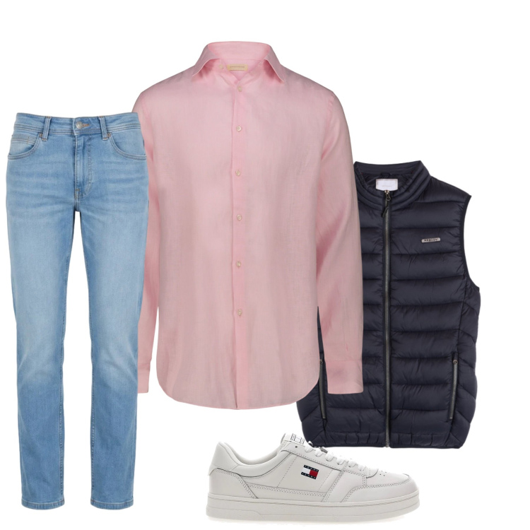 Outfit uomo - Smart Casual Primaverile. Stile Urban per Tutti i giorni. Abbinamento con jeans, piumini, camicie, sneakers.