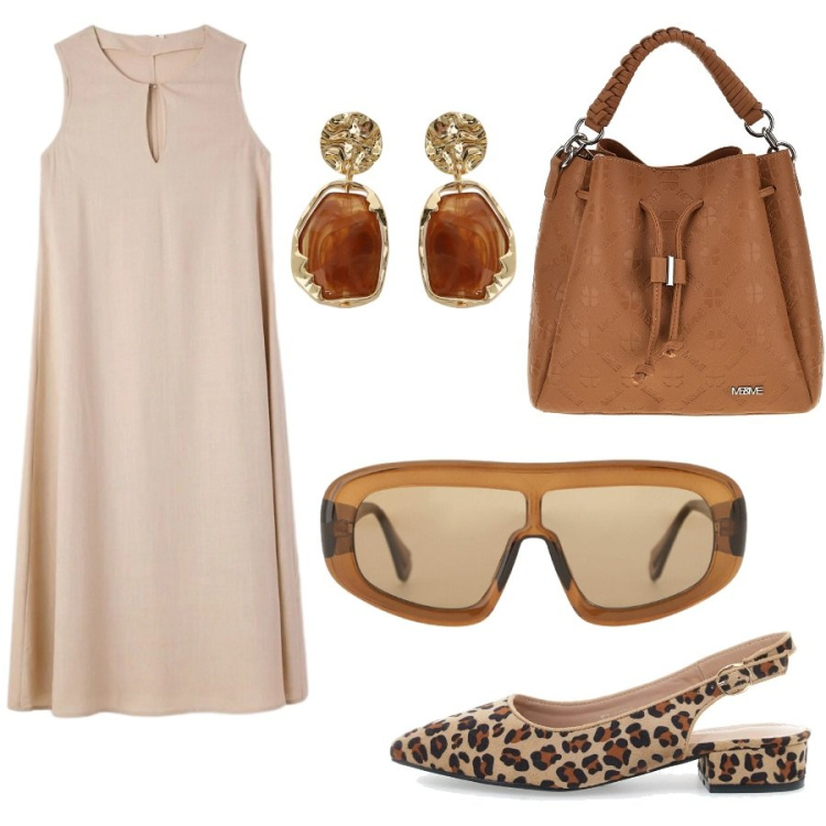 Outfit donna - Total look #2395069. Stile Casual chic per Tutti i giorni. Abbinamento con vestiti lunghi, occhiali da sole, orecchini, ballerine, borse a tracolla.