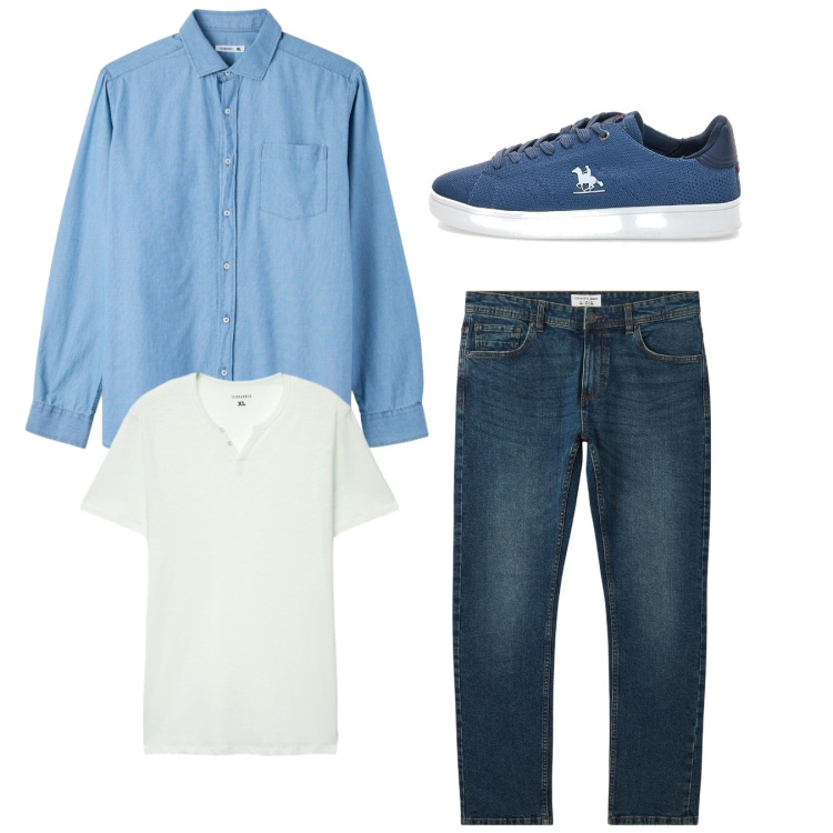 Outfit uomo - Total look. Stile Casual per Tutti i giorni. Abbinamento con jeans, camicie, t-shirt, sneakers.