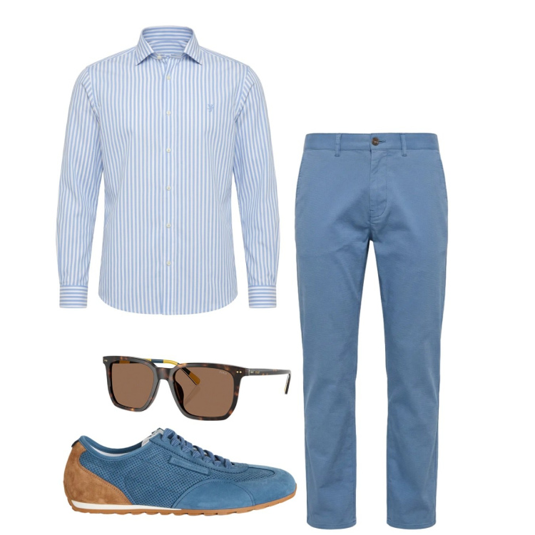 Outfit uomo - Total avion. Stile Casual per Tutti i giorni. Abbinamento con pantaloni, camicie, sneakers, occhiali da sole.