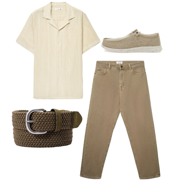 Outfit uomo - Total look. Stile Casual per Tutti i giorni. Abbinamento con jeans, camicie a manica corta, scarpe stringate, cinture.