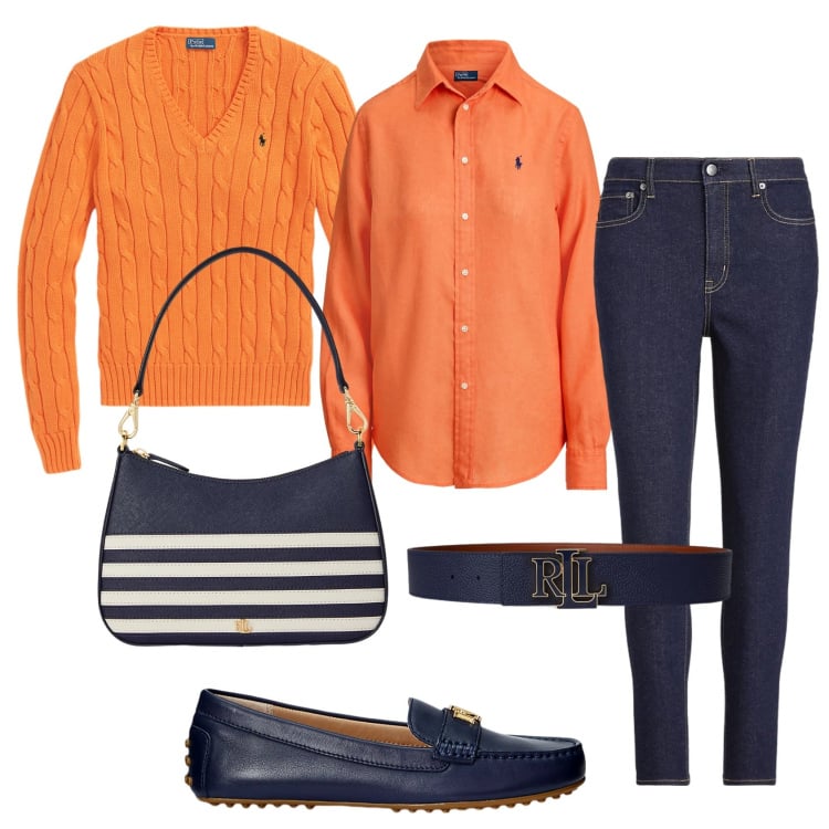 Outfit donna - Total look #2395099. Stile Casual chic per Tutti i giorni. Abbinamento con mocassini, maglieria, cinture, borse a spalla, camicie, jeans skinny.